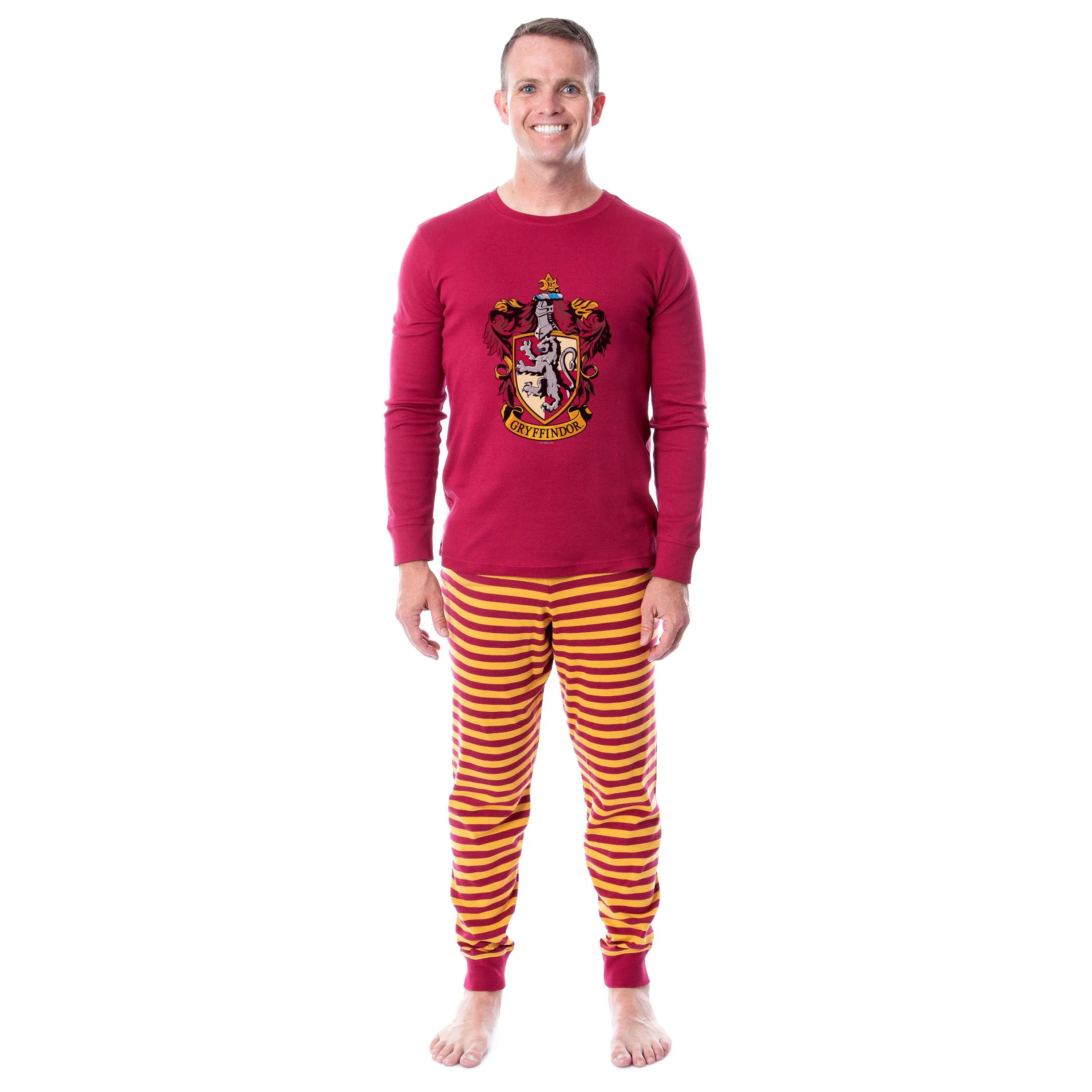 Men's Harry Potter Hogwarts House Stretch Long Sleeve Nightwear Set, Wizarding World Menswear Fabric Sleep Pajamas
