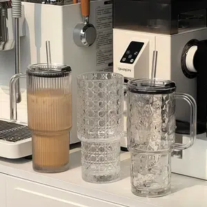 1PC 530ml/18oz Large Capacity Straw Cup with Lid, Fashionable INS Style Summer Iced Coffee Cup, Reusable Drinking Cup, Suitable for Coffee, Tea, Whiskey, American Espresso and Latte, Drinking Tumbler, Clear Water Tumblers