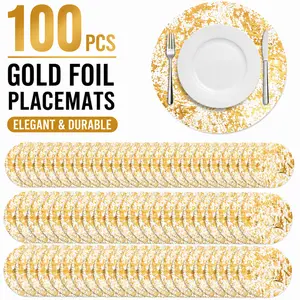 50 Pcs Gold Disposable Placemats – 13 Inch Round Foil Mesh Table Doilies, Metallic Thin Mat for Dining, Wedding, Birthday Party – Sparkling Home Decor