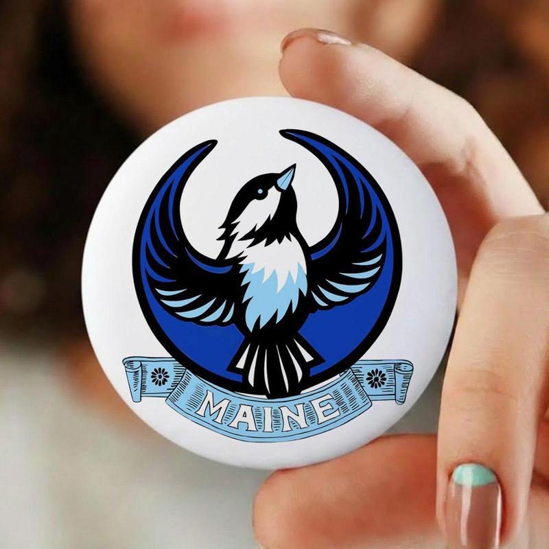 Maine Eagle Graphic Button Pin, Vintage Style Round Badge, Backpack Hat Jacket Accessory