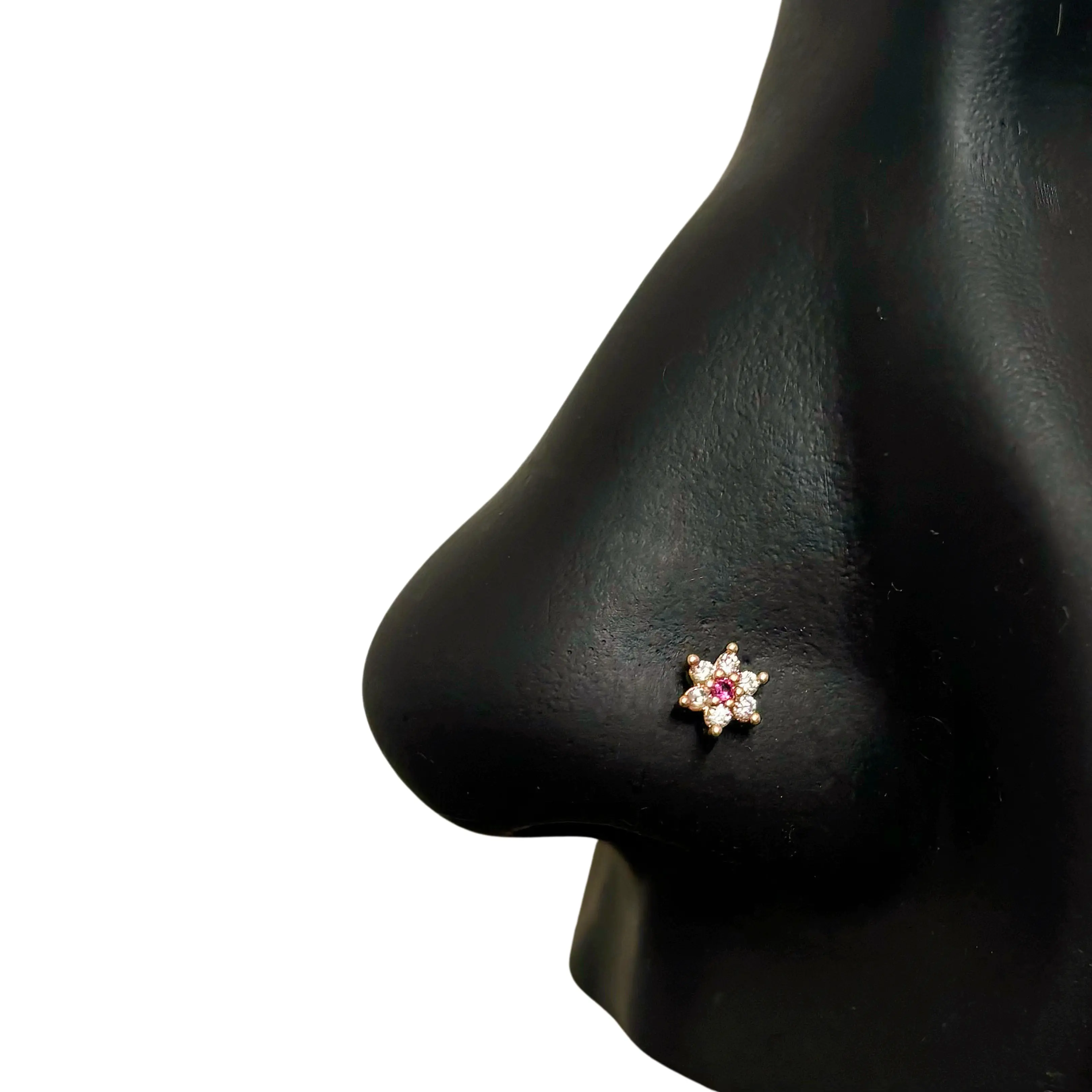 Red Tiny Flower Nose Stud, Body Jewelry, Nose Piercing Jewelry, Nose Ring, L-Shape Nose Stud, 20 Gauge Nose Rings, Surgical Steel