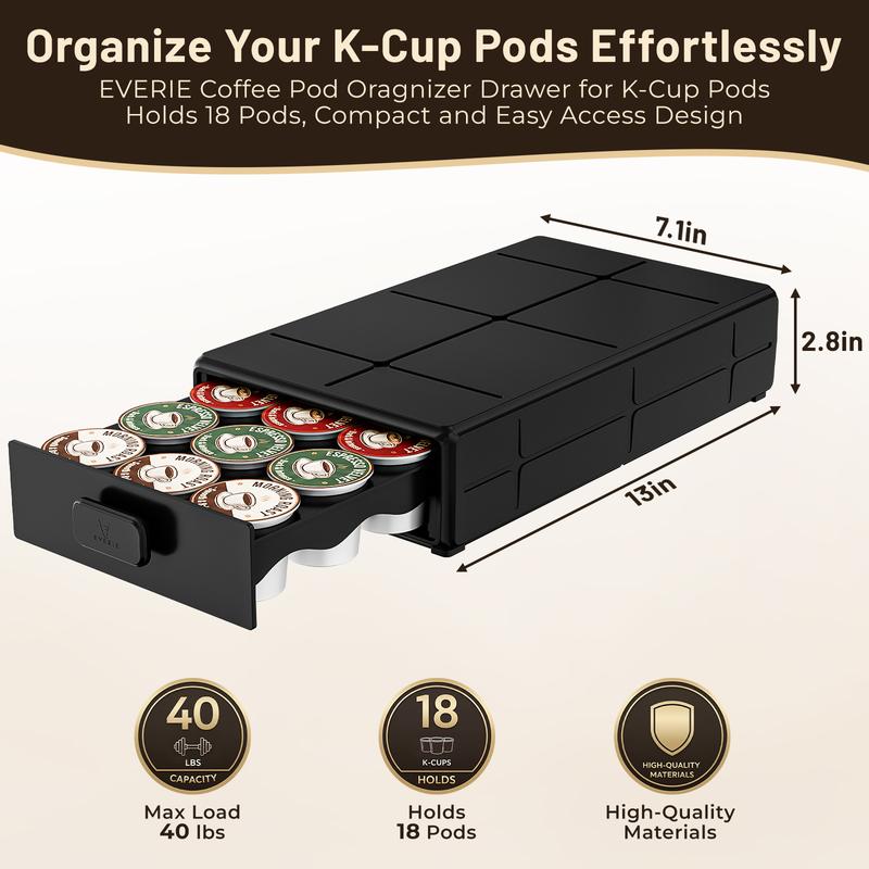 EVERIE Coffee Pod Drawer Compatible with Keurig  Smooth Slide Organizer Saves Counter Space Holds 18 Pods