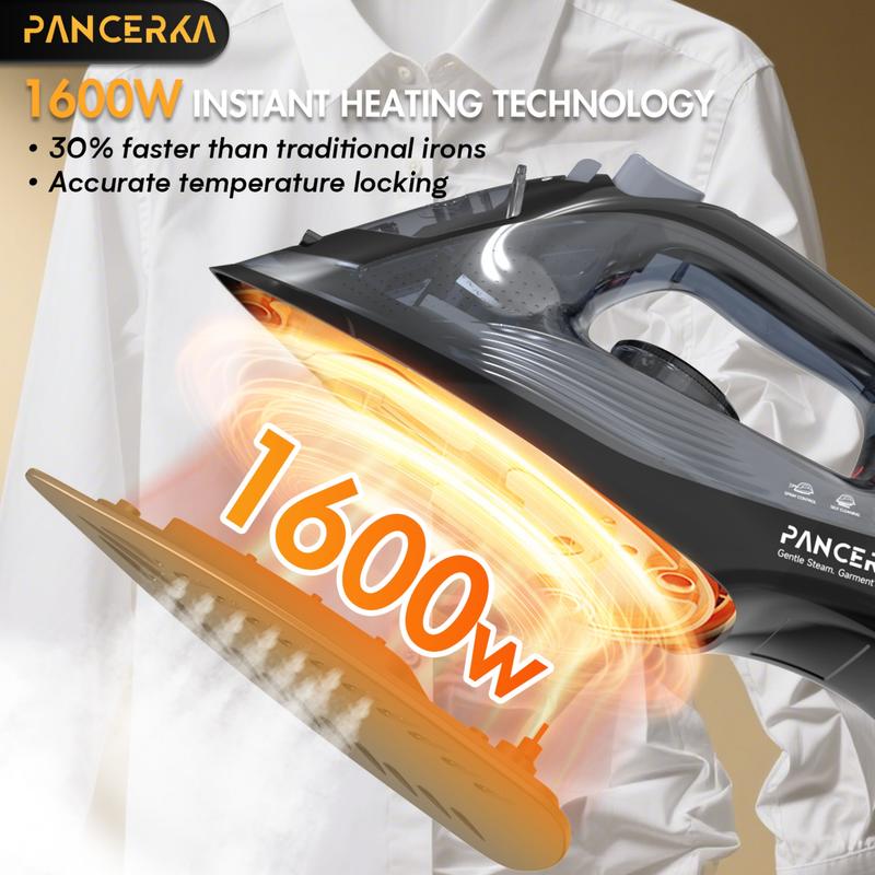 PANCERKA 1600W Steam Iron for Clothes - Powerful Steam Burst, Teflon Non-Stick Soleplate, Fast Heating & Auto Shut-Off | Clothing Iron with Easy Temperature Control | Irons | Plancha de Ropa