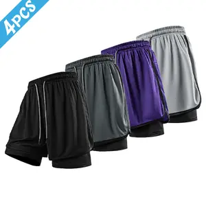 Men's 4-Pack Two-In-One Mesh Shorts - Black And Gray Combo, Drawstring Waistband, Built-In Liner, Breathable Fabric, Perfect For Gym, Casual Wear, Or Athletic Style