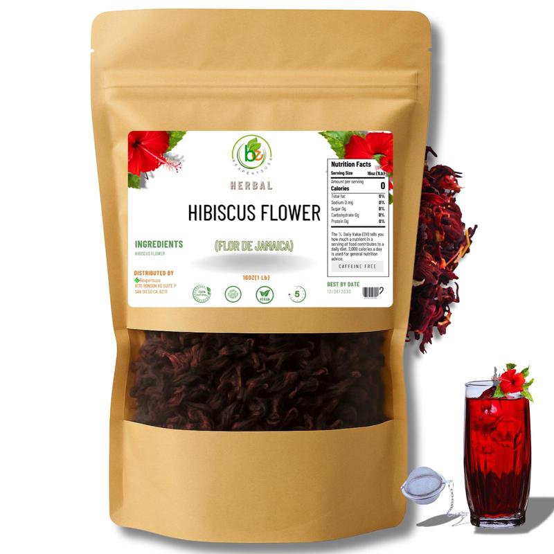 VIRAL Jamaica Flor – 100% Natural Loose Leaf Hibiscus Tea – 16 oz (1 lb) – Dried Hibiscus Flower Petals – Caffeine-Free – Rich in Antioxidants – Vegan, Non-GMO – Supports Digestion & Hydration – Includes Tea Infuser / Incluye Infusor