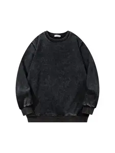 Men's Vintage Washed Tie-Dye Gradient Round Neck Long Sleeve Pullover Sweatshirt, Casual Fashion Plain Color Top, Trendy and Versatile