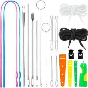 20 count Drawstring Threader Tool Set, Stainless Steel Sewing Loop Turner Hooks with Latch, Flexible Drawstring Threader, Easy Rope Threader Clips for Jackets Coats Pants Hoodies
