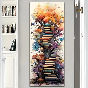 DIY Diamond Arts Colorful Painting Kit, Book Tree Pattern Diamond Arts Colorful Painting without Frame, Handmade Art Crafts Wall Art Painting for Home Decor, Diamond Painting Kits