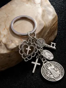 A retro distressed silver-toned Christian-themed multi-element cross design pendant, Faith Jewelry, suitable for everyday wear, vacation dates, and other occasions, and also a delightful and exquisite small gift.