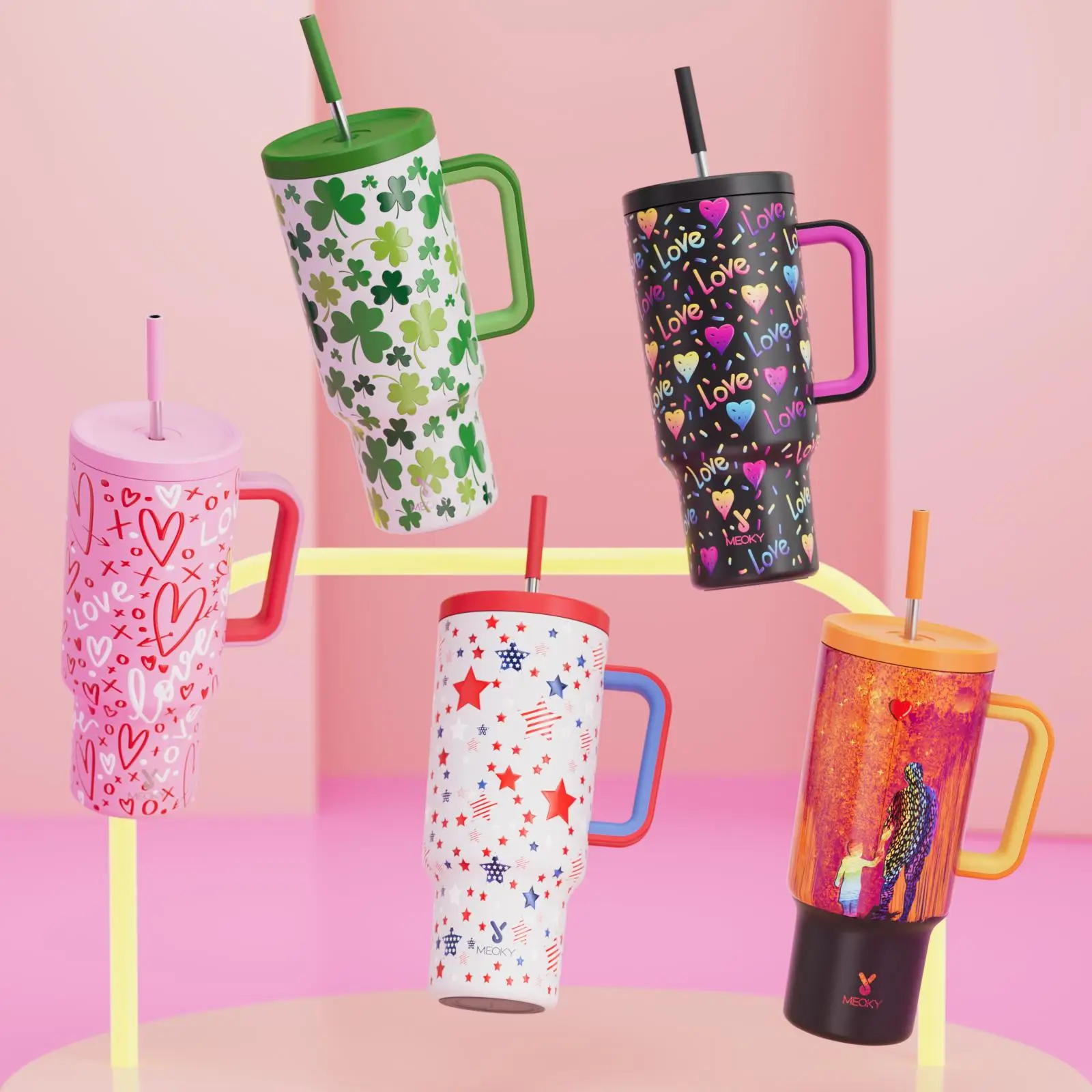 40oz Tumbler with Straw & Handle, 1 Count Portable Stainless Steel Leak-proof Vacuum Flask Water Cup with Lid, Drinking Cup for Home & Office