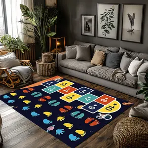 Kids Space Hopscotch Hand Foot Print Play Crystal Velvet Area Rug Navy Non‑Slip Children Game Room Rug Home Decor Mat Indoor Rug#KidsSpaceHopscotchRug #HandFootPrintRug #ChildrenDecor #NavySpaceGameCarpet #CrystalVelvetRug