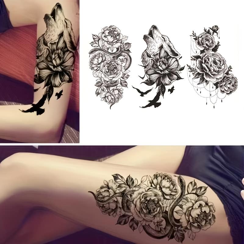 Waterproof Temporary Tattoo Stickers Sets - 3 Normal 19x12cm PVC Glitter Unscented Butterfly & Floral Body Art for Children, Casual Solid Single Item for Arms & Legs Body Parts (No Battery Needed)