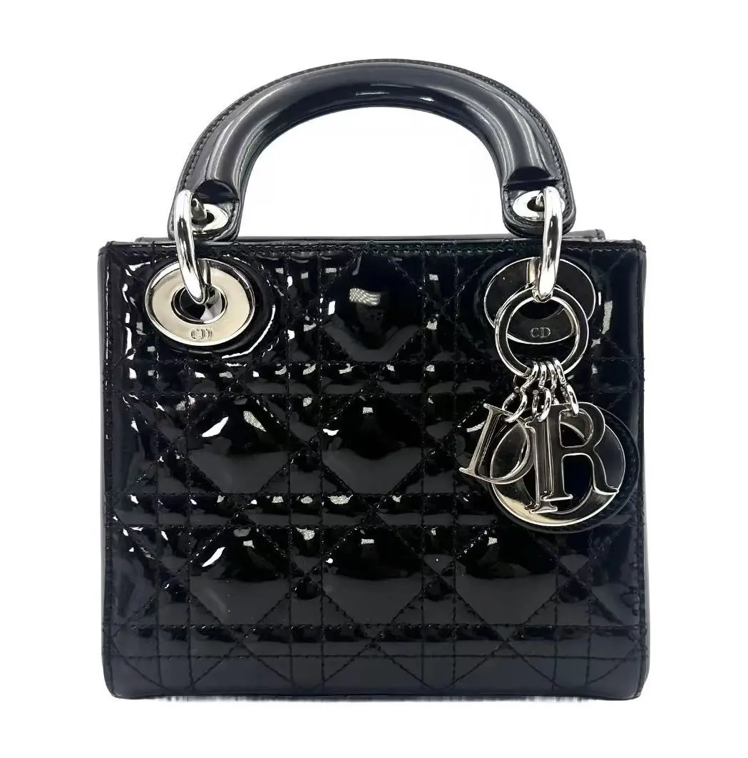 Pre-owned Dior Hz9 Lady Dior, black/silver hardware, patent leather, mini size, three compartments, handbag/crossbody bag. 61169