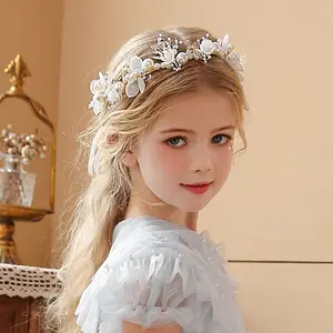 Super Fairy Golden Leaf Headband Flower Garland Pearl Hair Band Niang New Crown Sweet European Wedding Dress Children Headwear