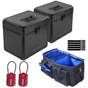 (2) Odyssey KLP70BL Black KROM 12" Vinyl Record Utility Cases with Carrying Bag Package