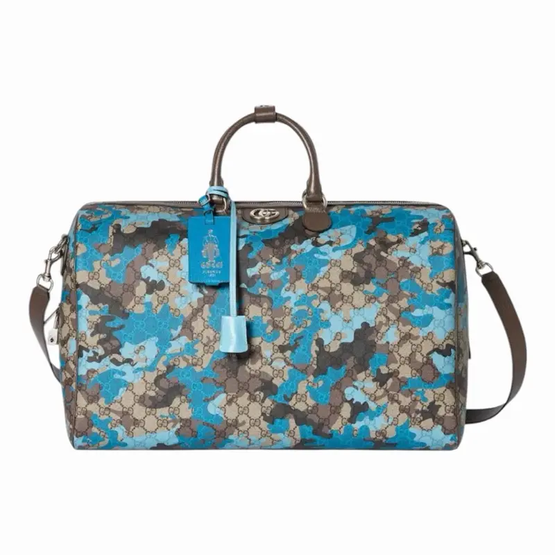 Pre-owned GUCCI Canvas Luggage GG Large Duffel Bag in Supreme Blue Camo