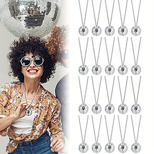 20 Pcs Disco Ball Necklace Silver Hanging Balls Ornament Mirror Disco Ball Necklaces Costume Fashion Accessories