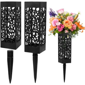 2 Pack 12 Inch Cemetery Vases with Stake,Graveside Use, Memorial Day & Headstone Decor,Honor Loved Ones, for Holding Bouquets