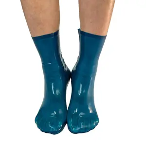 Latex Sheer Navy Blue Crew Socks