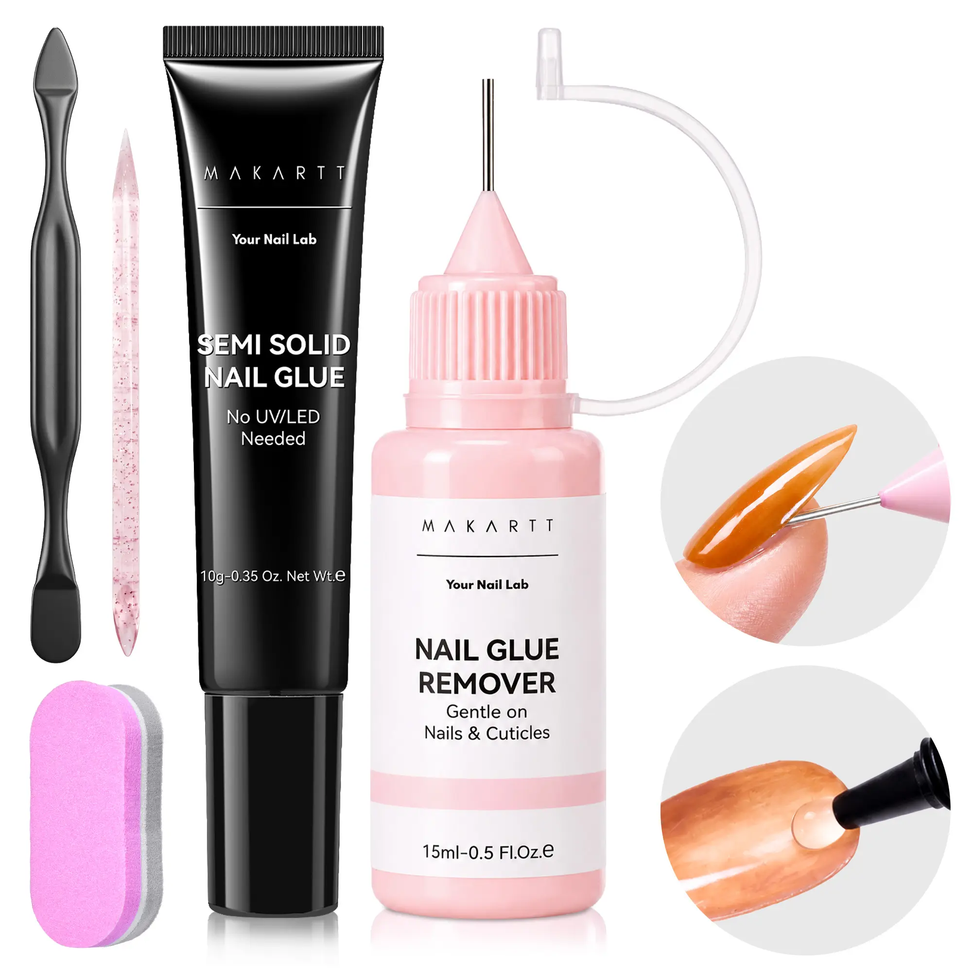 [New Upgrade] Makartt Nail Glue for Press On with Glue Remover Kit No Lamp Needed Semi-Solid Nail Glue for Press on Acrylic False Nails Tips, Easy Removal Debonder for Glue on Nail Tips 10ml Glue & 10ml Remover,10ml（10ml*2）and 10ml Nail Glue kit