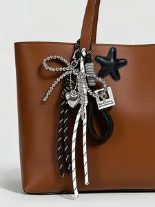 Fashionable and exquisite knot tassel bag pendant, with bow bead and star, heart decoration design, Charm Accessory, Bag Charms, lightweight and easy to carry, can be given to friends, suitable for commuting, parties, dates, shopping