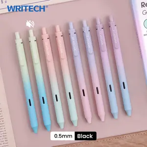 WRITECH Retractable Gel Ink Pens 8ct Black Ink 0.5mm Fine Point Tip Pen with Gradient Color Barrel for Writing and Sketching
