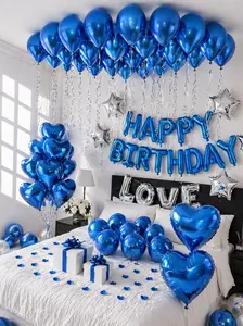 41PCS Royal Blue & Silver Birthday Balloon Decor Kit, Happy Birthday Letter Banner with Heart Foil and Latex Balloons for Party Backdrop