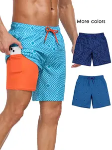 Men's 2-In-1 Swim Trunks, 7 Inch Swimming Shorts Beach Pants, Swimwear Shorts, Quick Dry Gym Shorts with Compression Lining, Gym Vacation Pool Wear