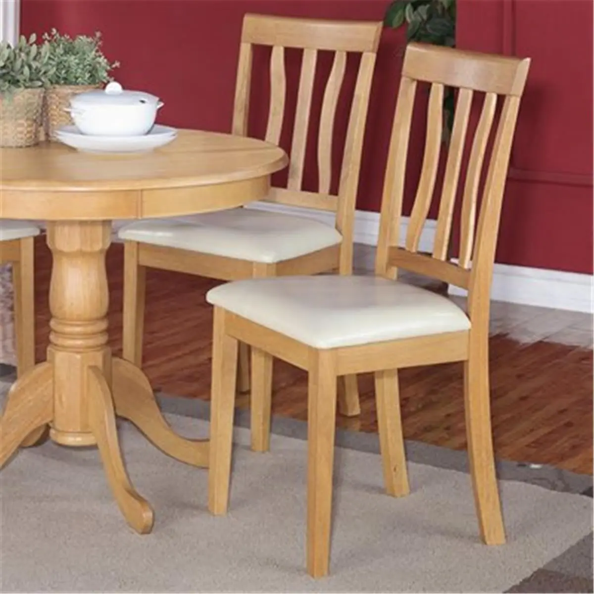 212 MAIN AD01-LC-OAK Antique High Back Slatted Dining Chairs - Oak Wood Imported Indoor Furniture with Faux Leather Seat, Pack of 2 for Dining Room & Kitchen, High Back Chairs, Slatted Chairs