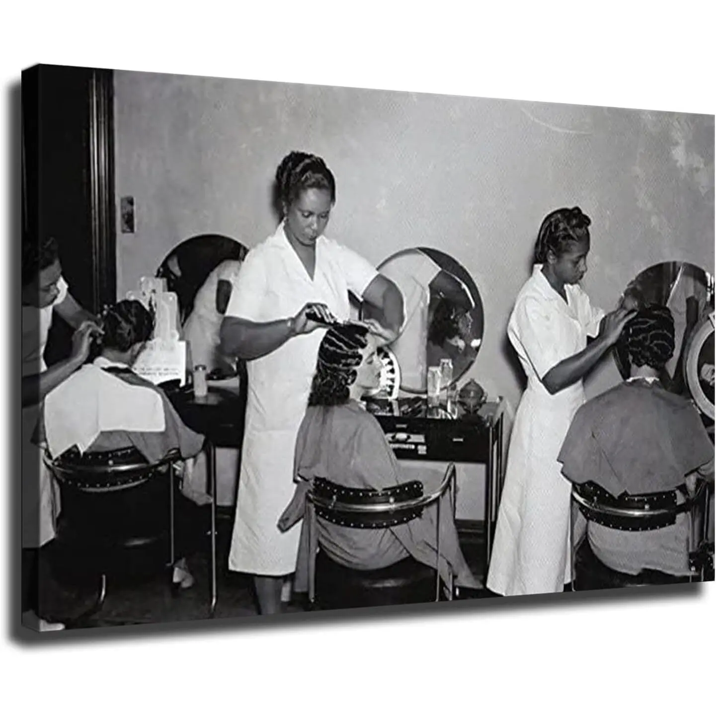 Vintage Salon Black and White Wall Print, 1930s Beauty Hair Salon-Barbershop Art Poster, Multi-Size 12x18inch Ready-to-Hang Home Decor Ornament