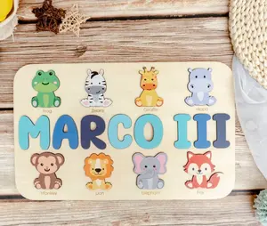 Personalized Name Puzzle: Wooden Baby Busy Board with Animals