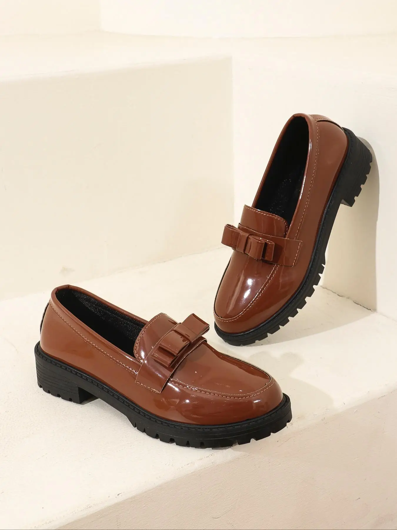 Women's Fashionable Solid Color Bowknot Design Loafers, Thick Bottom Shallow Mouth Loafer Shoes, Casual Comfortable Slip on Platform Flats for Daily W