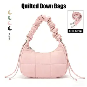 Quilted Down Bags Quilted Crescent Crossbody Bag for Women - Stylish & Practical Everyday Purse in Durable Nylon with Free Strap