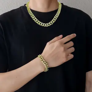 Cuban Link Chain for Men,Silver Necklace and Bracelet,Miami Cuban Chains,Bling Diamond Chain for Hip Hop Jewelry