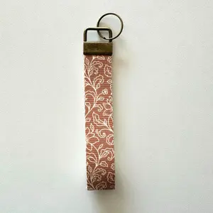 Terracotta Floral Key Fob Wristlet | Antique Brass Hardware