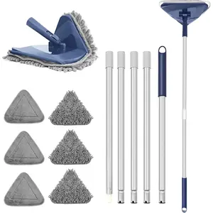 Wall Cleaner Mop with 82" Handle, 360? Rotating Triangle  and Microfiber Pads, Built-in  for Ceiling Mop, Baseboard Cleaning and Windows