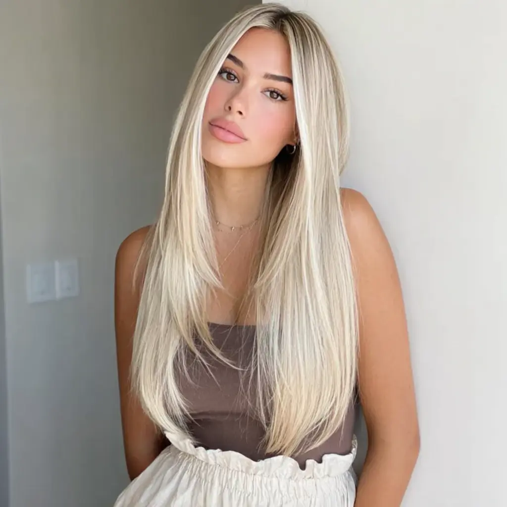 Smilco 28 Inch Long Straight Lace Frontal Wig for Women, Ombre Brown with Ash Blonde Highlights, Heat Resistant Synthetic Hair with Adjustable Straps, Straight Hair, Adjustable Wig Head