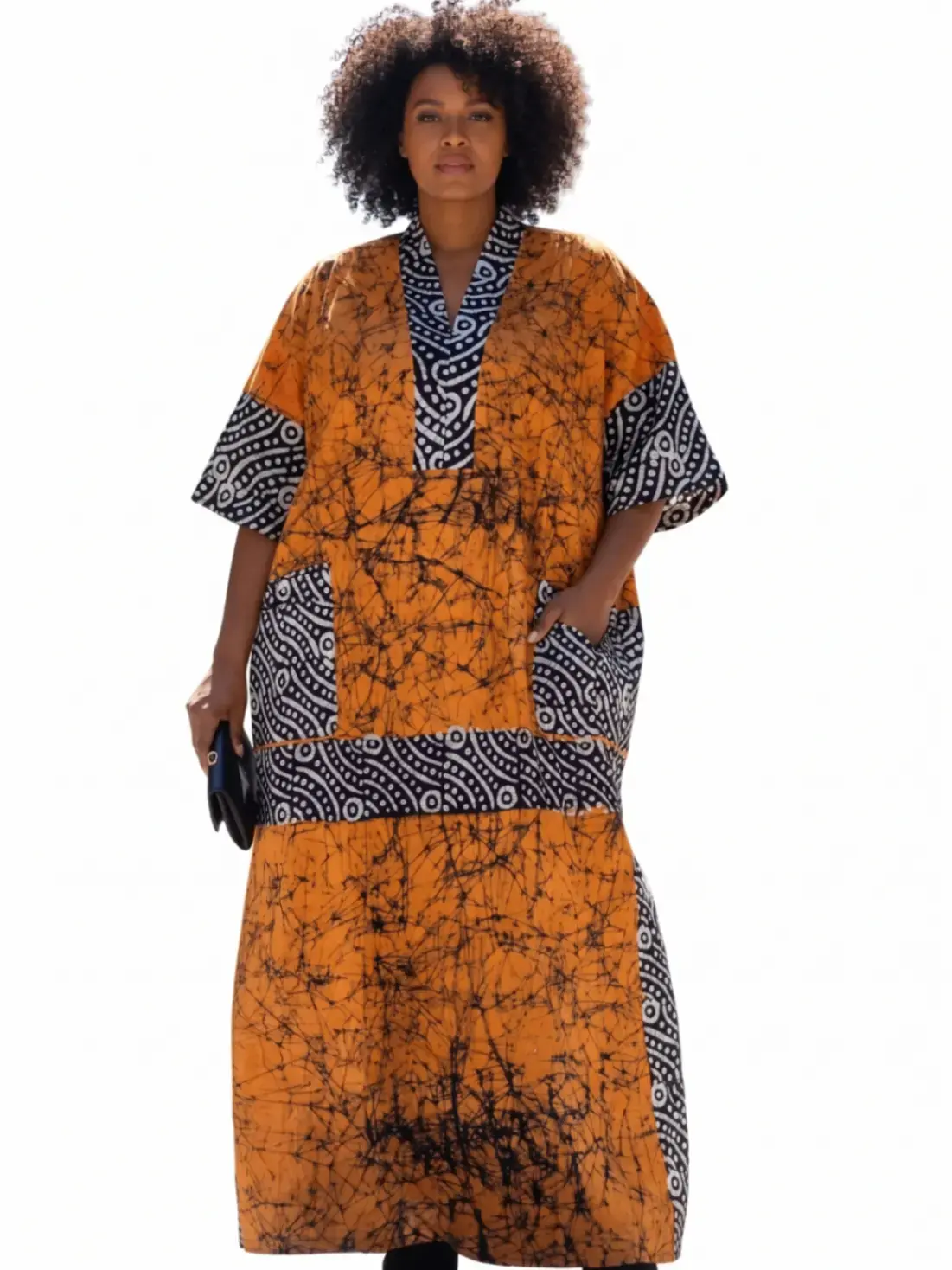 Women's Breathable Cotton Batik Print Maxi Kaftan - Lightweight, Drape-Fit, Oversized, Elegant, Modest Islamic Gown with Pockets, Casual Wear, Draping Style, Flowy Patterned, Long Patterned, Boho Heritage Clothing, Draping Style Kaftans