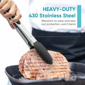 UTENSILS- 600℉ Heat Resistant Kitchen Tongs with Silicone Tips, 12-Inch Stainless Steel Locking Cooking Tongs for BBQ, Cooking, Salad, Serving, Heavy Duty, Non-Stick, Black