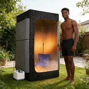 Portable Home Sauna Tent with Chair Full Body Steamer Remote Control 5-Min Quick Heat Foldable Detox Spa Use 9-Layer Temperature Control