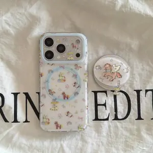 Cute cartoon childlike pony with magsafe holder phone case for iPhone 17 16 ProMax 14 15 Pro fundas Korean INS protective cover