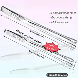 Stainless steel food tongs [Buy one get one free, buy 11-inch get a free 9.4-inch]. Chef's cooking tongs, perfect for handling food, steaks, salads. Essential kitchen utensil for camping and picnics, barbecue accessories, and kitchen supplies.