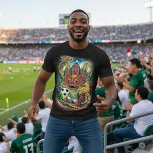 Ajolote Quetzalcóatl Soccer Fan T-shirt 100% Cotton Menswear Neon Ink Design Screen Printed for Men