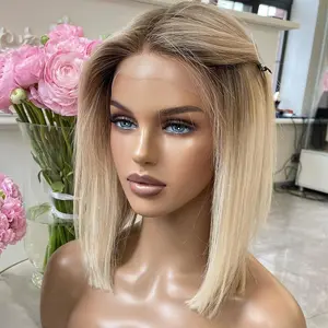 Jessie's Wig [Falm] Mixed Light Bright Blonde Dark Roots Straight 13x6 Lace Bob Glueless Wig