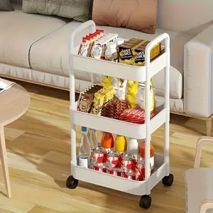 Three-Tier Rolling Storage Cart with Wheels, Durable Plastic Organizer for Home Office Outdoor Use, Multi-Purpose Shelf for Books Toys, Display Storage Rack