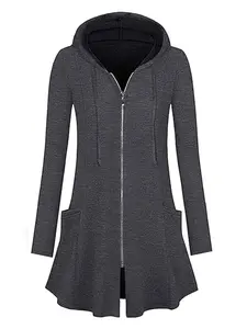 Womens Zip Up Long Hoodie Jacket Lightweight Tunic Sweatshirt Open Front Cardigan