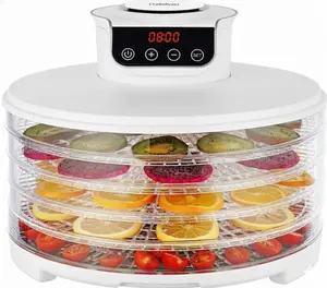 Food Dehydrator DryLite 245W – 5 Tray Adjustable, BPA-Free – 4-Hour Quick Drying, Even Heat, Easy Temp Control – Fruit, Veggie, Meat Jerky Maker (White)