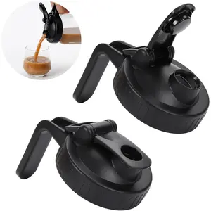 Wide Mouth Mason Jar Pour Spout Lid - 2 Pack Black Airtight Pour Spout Lid with Handle, Turns your Mason Jar into Pitcher,  & Durable Flip Cap Lids Easy to Clean Fit for Canning Jars