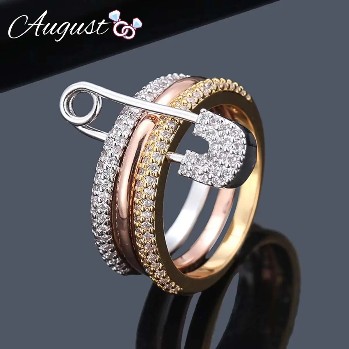 Hollow Back-Pin Stackable Rings, 3-Color Separable Cubic Zirconia Double Finger Rings, Personalized Daily Hand Jewelry, Exquisite Premium-Packaged Gift for Friends, Double Finger Ring