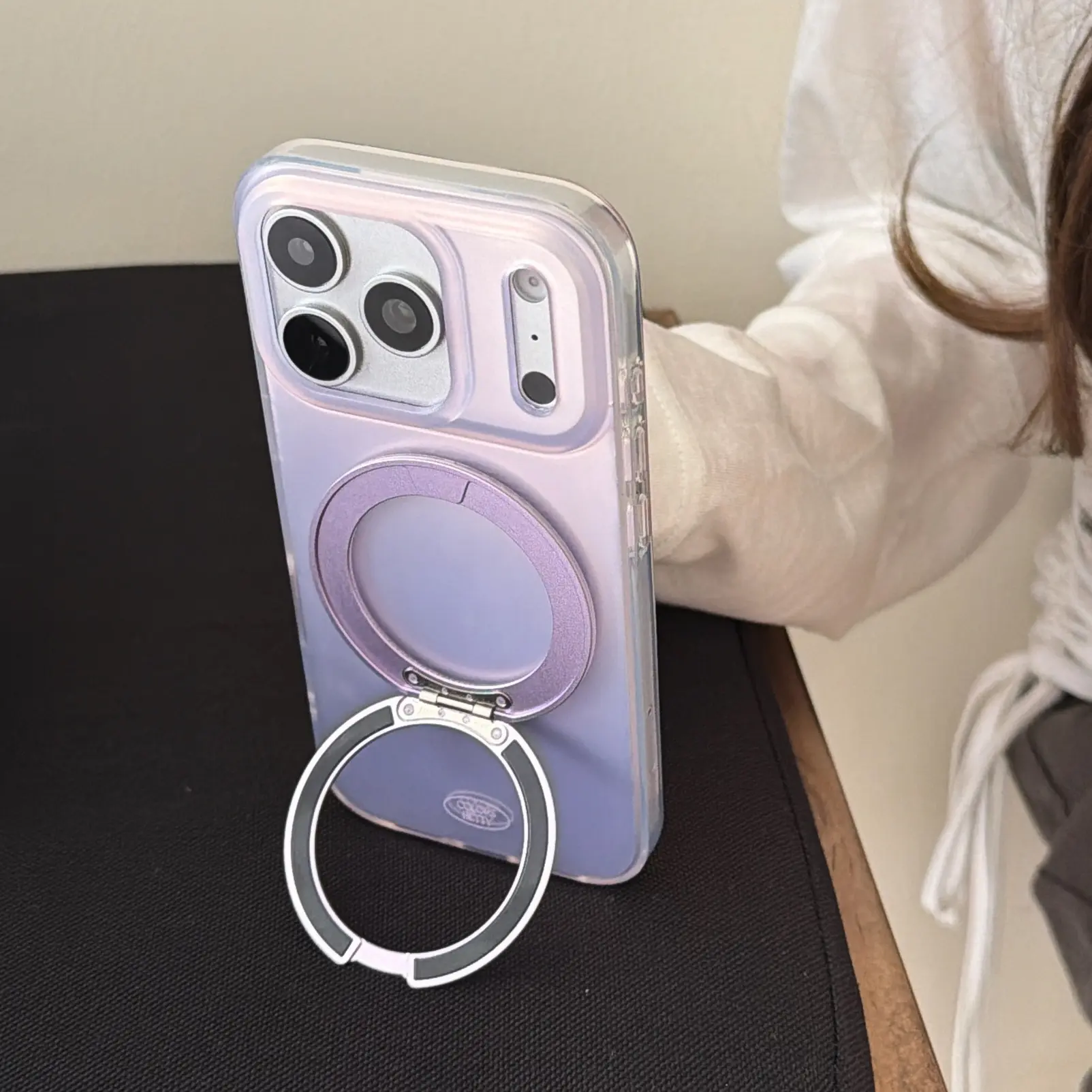 (Case & Nova.) Solid Color Electroplated Magnetic Ring Stand Silicone Shell, Hard Shockproof Military-Grade iPhone 13-17 Pro Max Case with Rotating Camera Laser Design, Cellphone Handheld Device Accessory